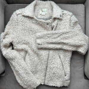 Anthropologie Elevenses Cream Wool Sherpa Cropped Moto Jacket, Small.